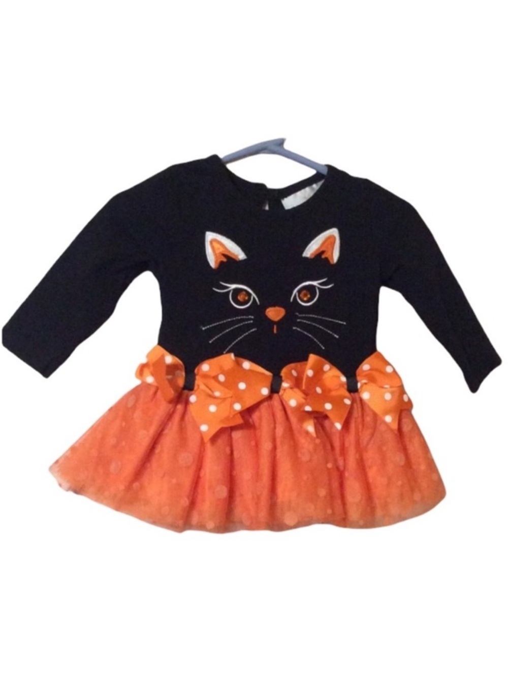 RARE EDITIONS Cute Black And Orange Appliqué Cat HALLOWEEN Tutu Costume Dress